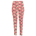 Love Pug Pattern Print High-Waisted Pocket Leggings