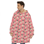 Love Pug Pattern Print Hoodie Blanket