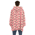 Love Pug Pattern Print Hoodie Blanket
