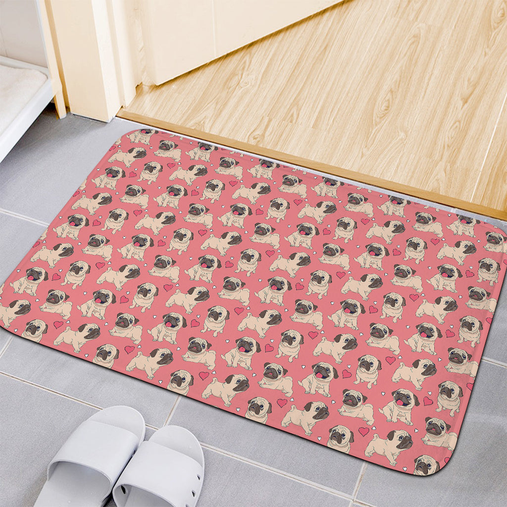 Love Pug Pattern Print Indoor Door Mat