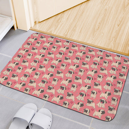 Love Pug Pattern Print Indoor Door Mat