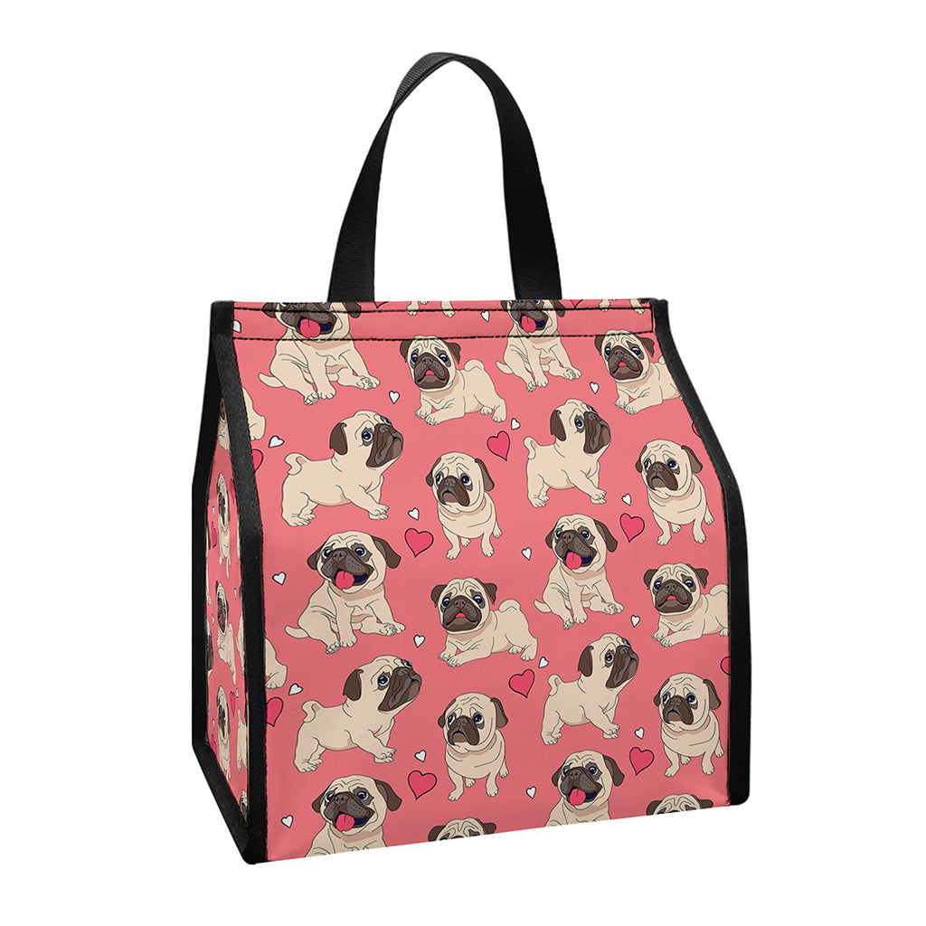 Love Pug Pattern Print Insulated Lunch Tote