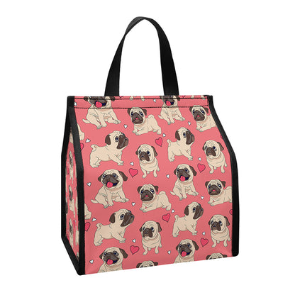 Love Pug Pattern Print Insulated Lunch Tote