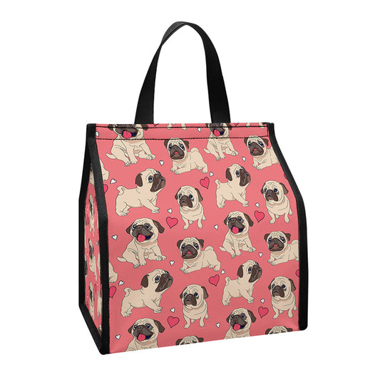 Love Pug Pattern Print Insulated Lunch Tote