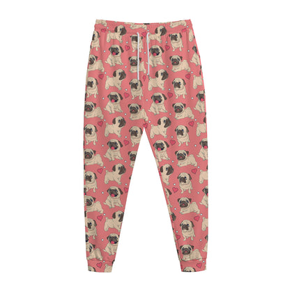 Love Pug Pattern Print Jogger Pants
