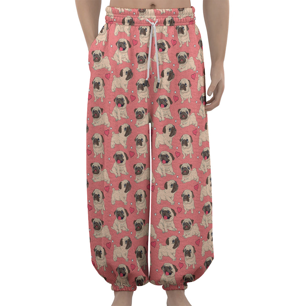 Love Pug Pattern Print Lantern Pants