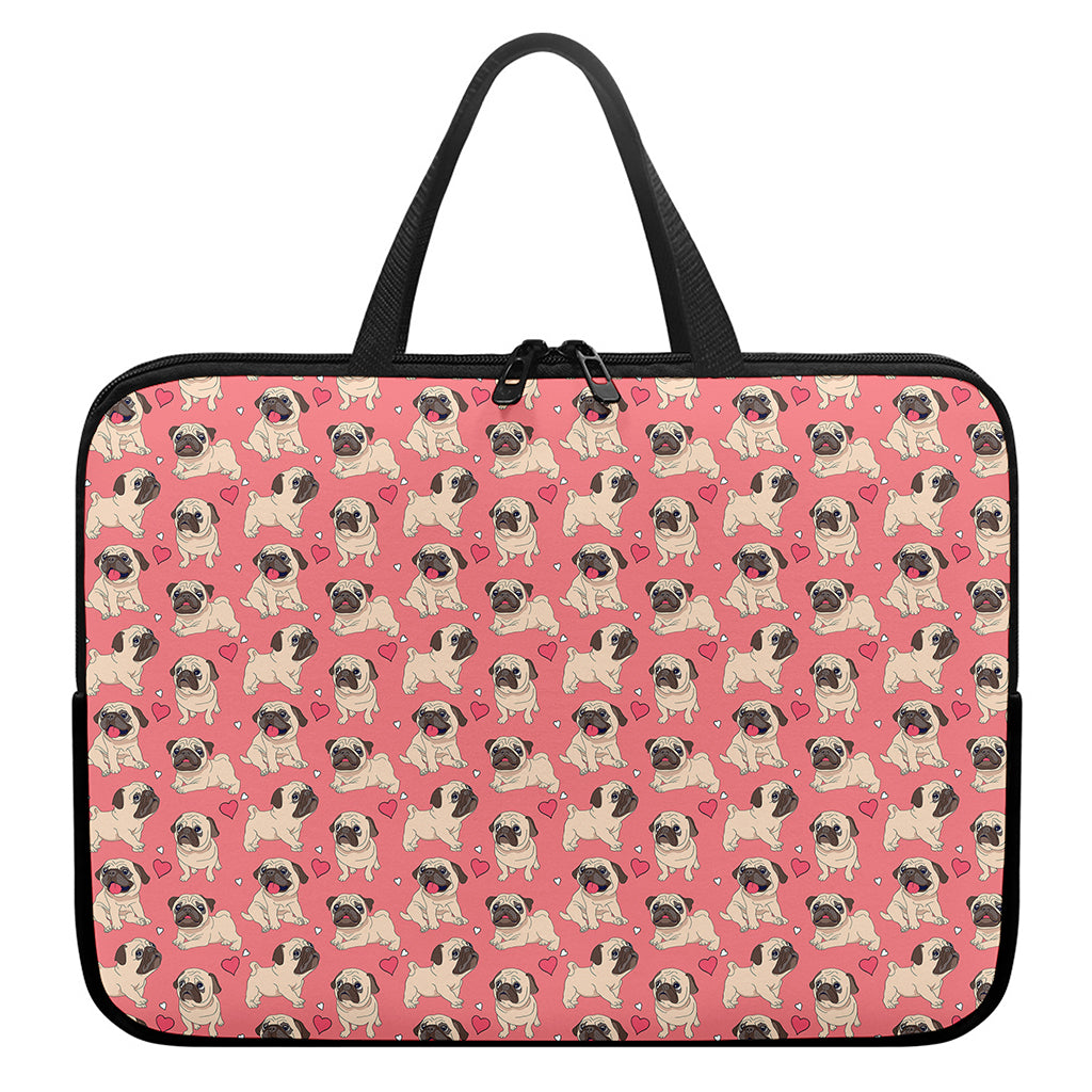 Love Pug Pattern Print Laptop Sleeve With Handle