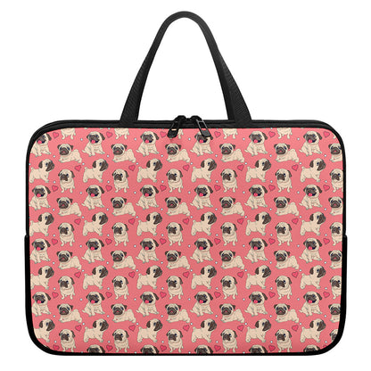Love Pug Pattern Print Laptop Sleeve With Handle