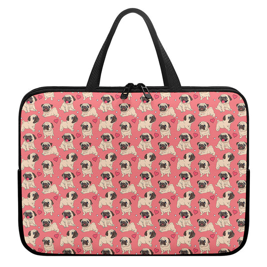 Love Pug Pattern Print Laptop Sleeve With Handle