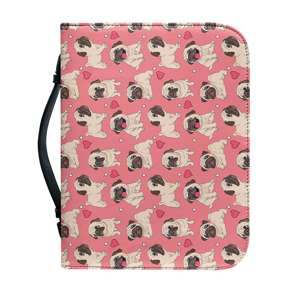 Love Pug Pattern Print Leather Bible Cover