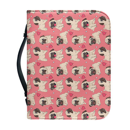 Love Pug Pattern Print Leather Bible Cover