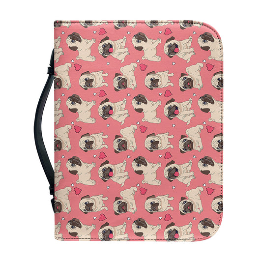 Love Pug Pattern Print Leather Bible Cover
