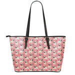 Love Pug Pattern Print Leather Tote Bag