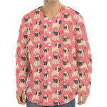 Love Pug Pattern Print Long Sleeve Baseball Jersey