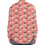 Love Pug Pattern Print Long Sleeve Baseball Jersey