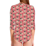 Love Pug Pattern Print Long Sleeve Swimsuit