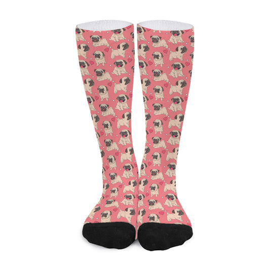Love Pug Pattern Print Long Socks