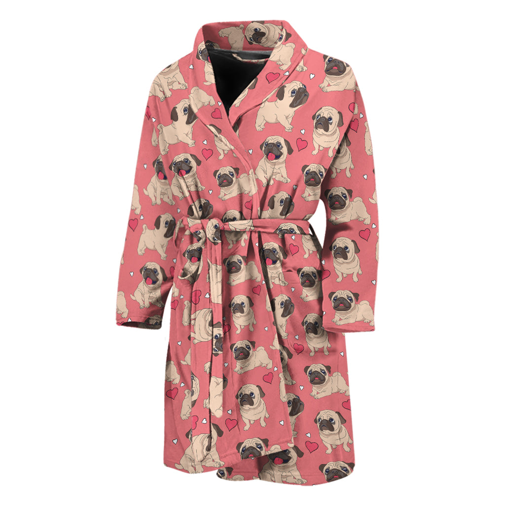 Love Pug Pattern Print Men's Bathrobe