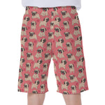 Love Pug Pattern Print Men's Beach Shorts