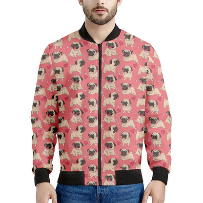 Love Pug Pattern Print Men's Bomber Jacket