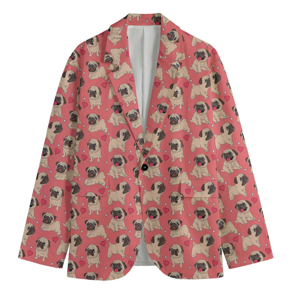 Love Pug Pattern Print Men's Cotton Blazer