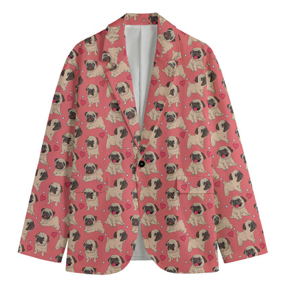 Love Pug Pattern Print Men's Cotton Blazer