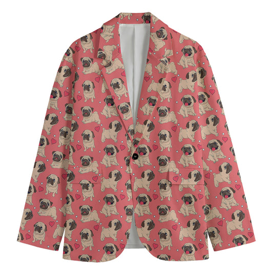Love Pug Pattern Print Men's Cotton Blazer