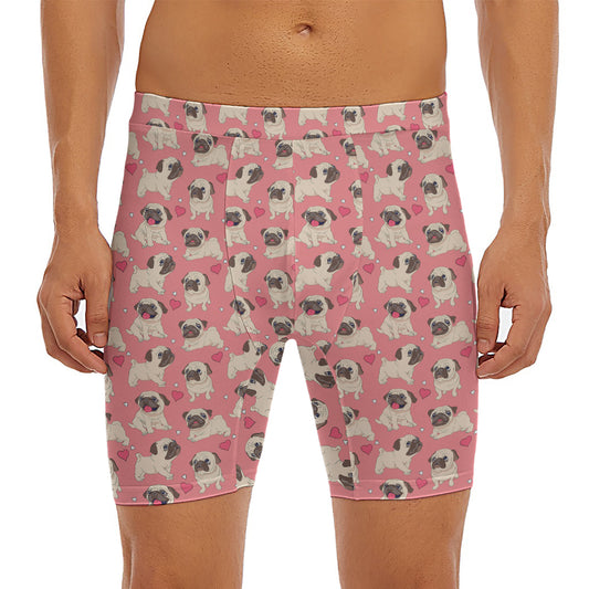 Love Pug Pattern Print Men's Long Boxer Briefs