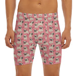 Love Pug Pattern Print Men's Long Boxer Briefs