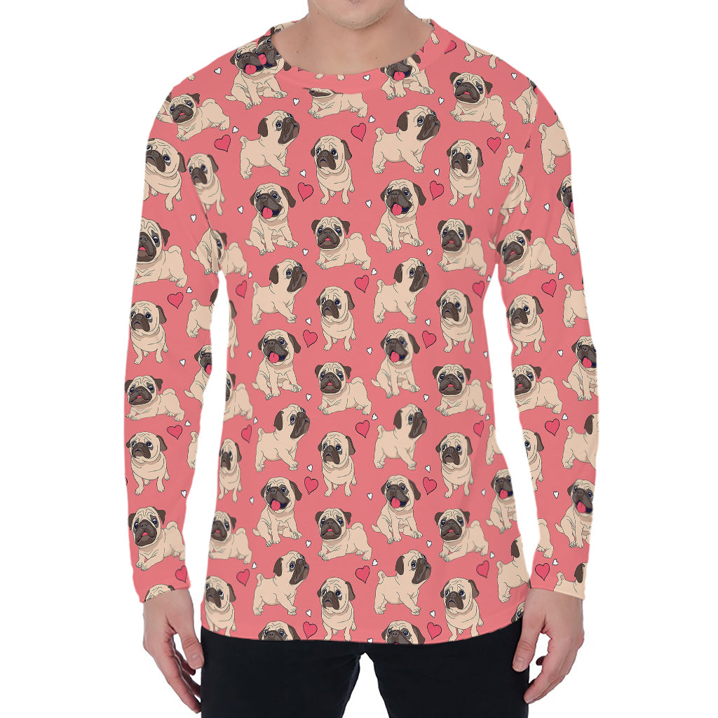 Love Pug Pattern Print Men's Long Sleeve T-Shirt