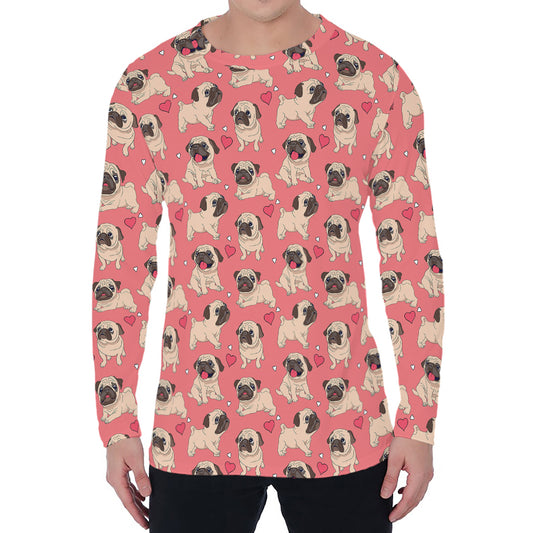 Love Pug Pattern Print Men's Long Sleeve T-Shirt