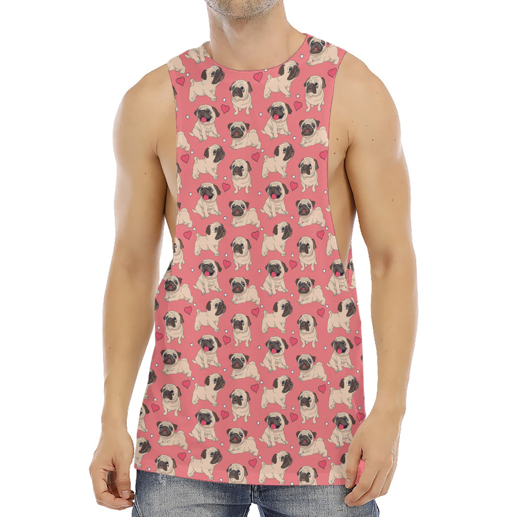 Love Pug Pattern Print Men's Muscle Tank Top