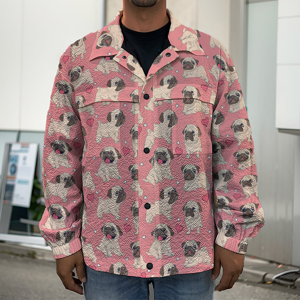 Love Pug Pattern Print Men's Shirt Jacket