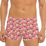 Love Pug Pattern Print Men's Short Boxer Briefs