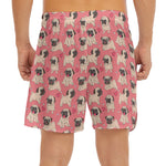Love Pug Pattern Print Men's Split Running Shorts