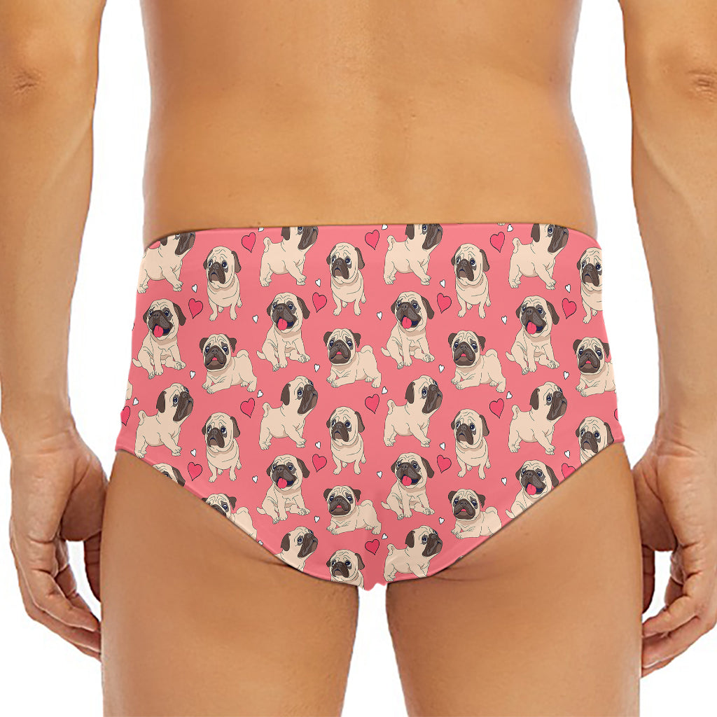 Love Pug Pattern Print Men's Triangle Swim Briefs