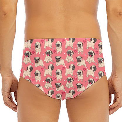 Love Pug Pattern Print Men's Triangle Swim Briefs