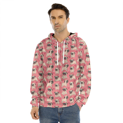 Love Pug Pattern Print Men's Velvet Pullover Hoodie
