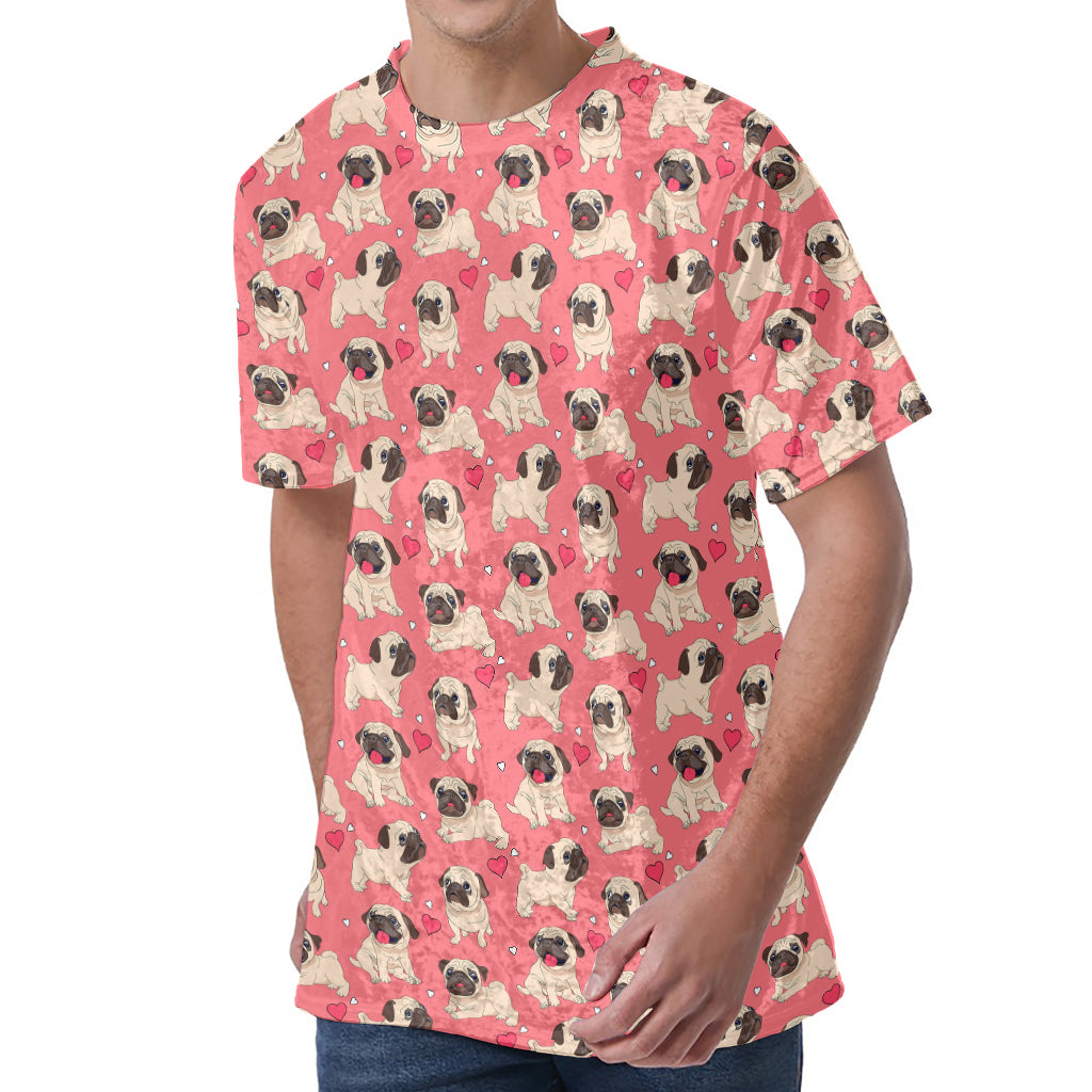 Love Pug Pattern Print Men's Velvet T-Shirt