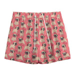 Love Pug Pattern Print Mesh Shorts