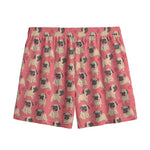 Love Pug Pattern Print Mesh Shorts