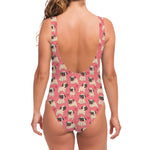 Love Pug Pattern Print One Piece Swimsuit