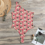 Love Pug Pattern Print One Shoulder Bodysuit