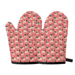 Love Pug Pattern Print Oven Mitts