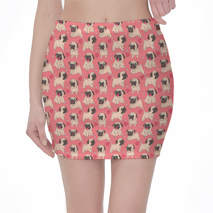 Love Pug Pattern Print Pencil Mini Skirt