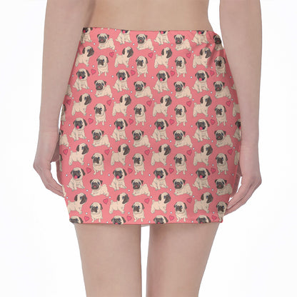 Love Pug Pattern Print Pencil Mini Skirt