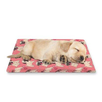 Love Pug Pattern Print Pet Cooling Mat Cover