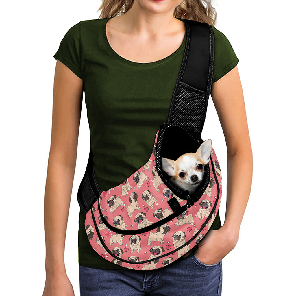 Love Pug Pattern Print Pet Sling Carrier