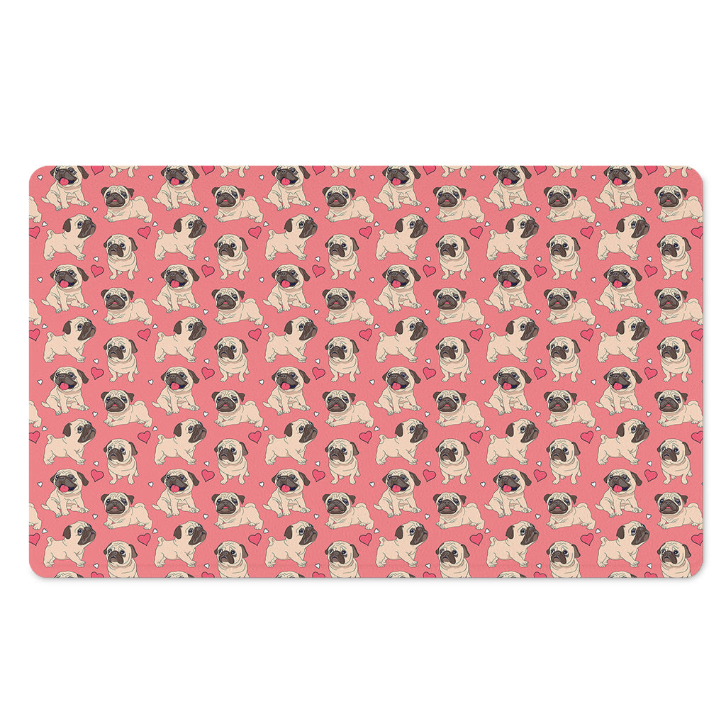 Love Pug Pattern Print Polyester Doormat
