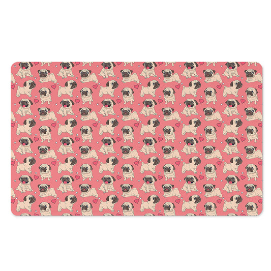 Love Pug Pattern Print Polyester Doormat